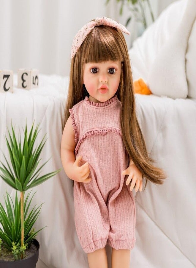 VIKINGS Reborn Baby Doll Girl 22 Inch Soft Lifelike Girl Doll, Silicone Realistic Baby Doll Newborn Toddler Doll with Brown Hair Anatomically Correct Washable Toy Gifts for Age3+ - Image 5